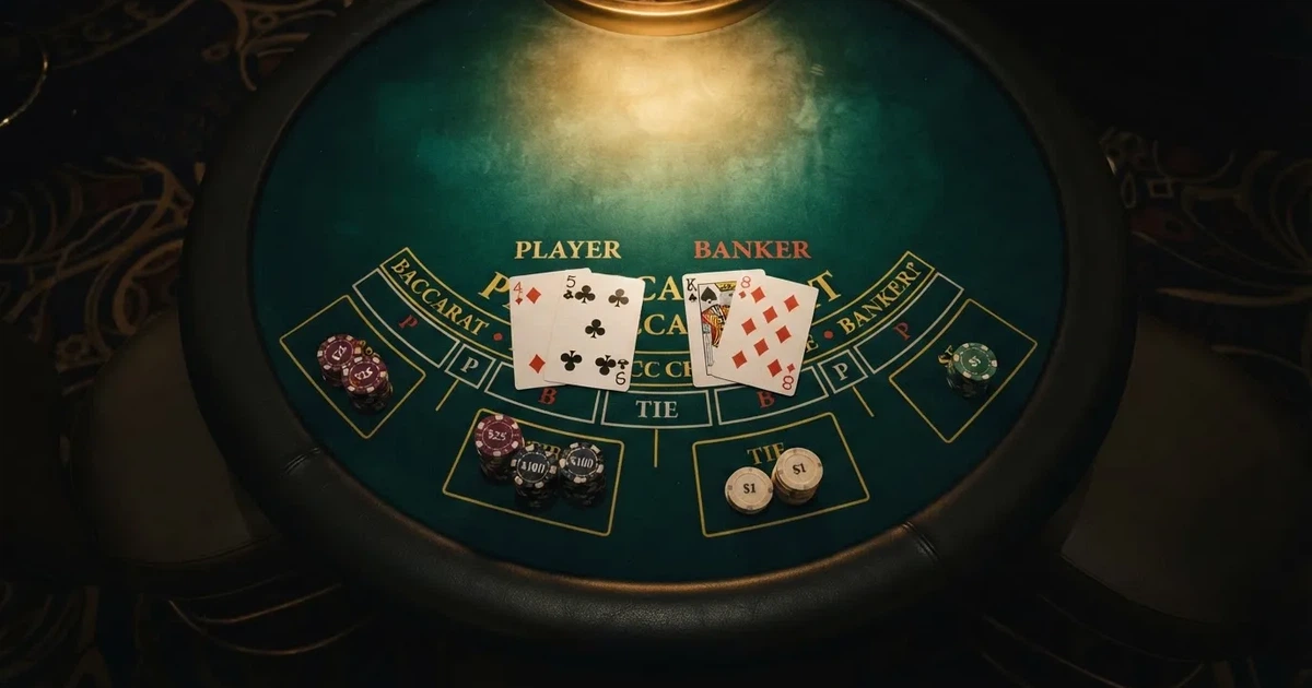 Megvilágított játékasztal kártyákkal, felülnézetből — legjobb baccarat kaszinók