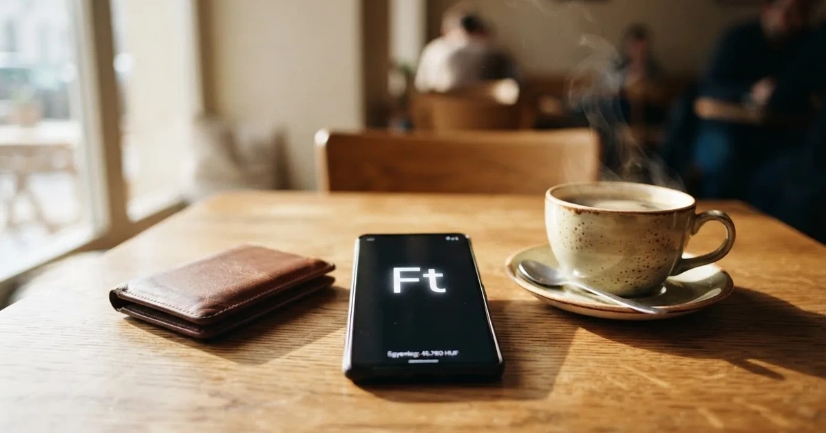 Mobiltelefon egy fa asztalon egy pénztárca és egy csésze kávé mellett — maestro kaszinók magyarországon