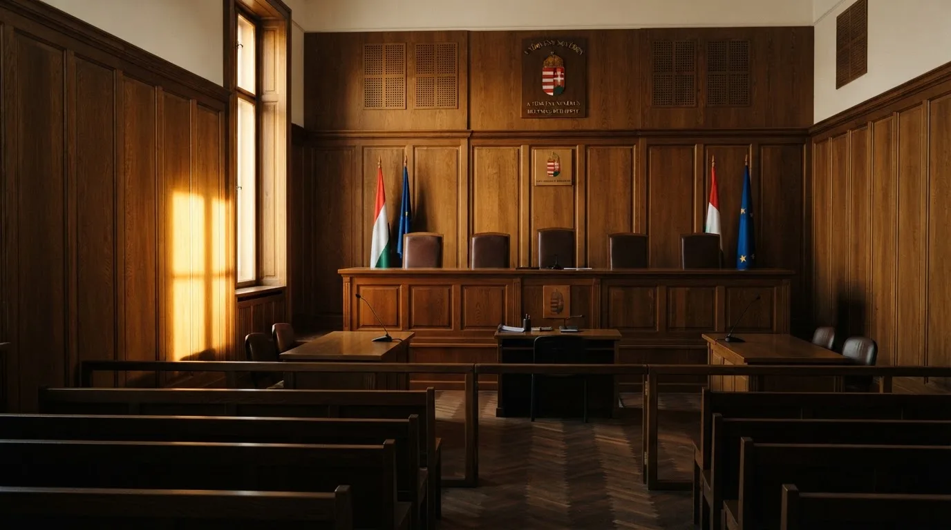 Üres tárgyalóterem faburkolattal, reggeli fényben — online kártyajátékok magyarországon