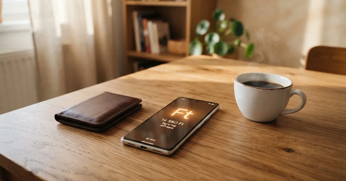 Mobiltelefon egy fa asztalon egy pénztárca és egy csésze kávé mellett — simplepay kaszinók magyarországon